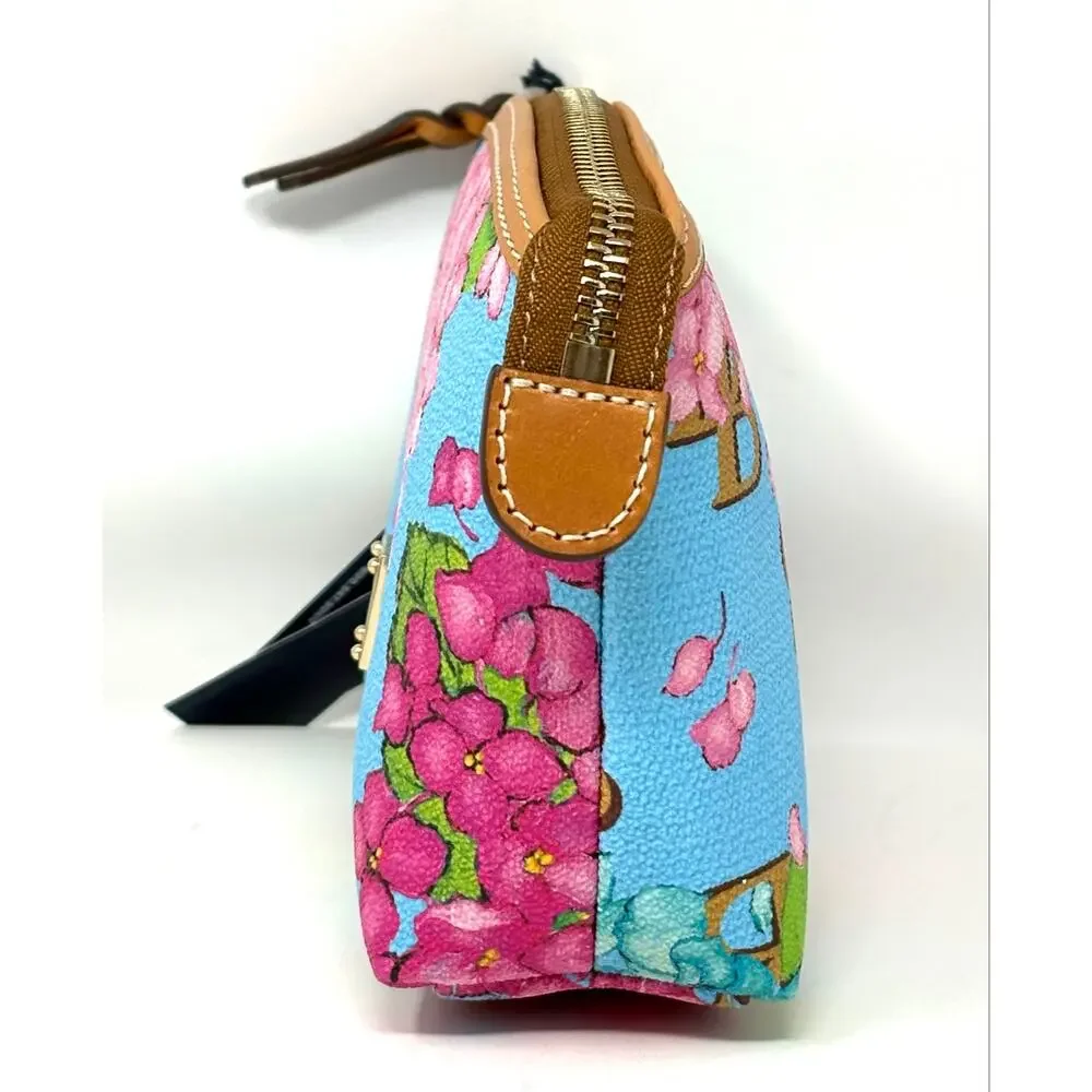 Dooney & Bourke Hydrangea Monogram Cosmetic Makeup Case Pouch Bag Blue DB Clutch
